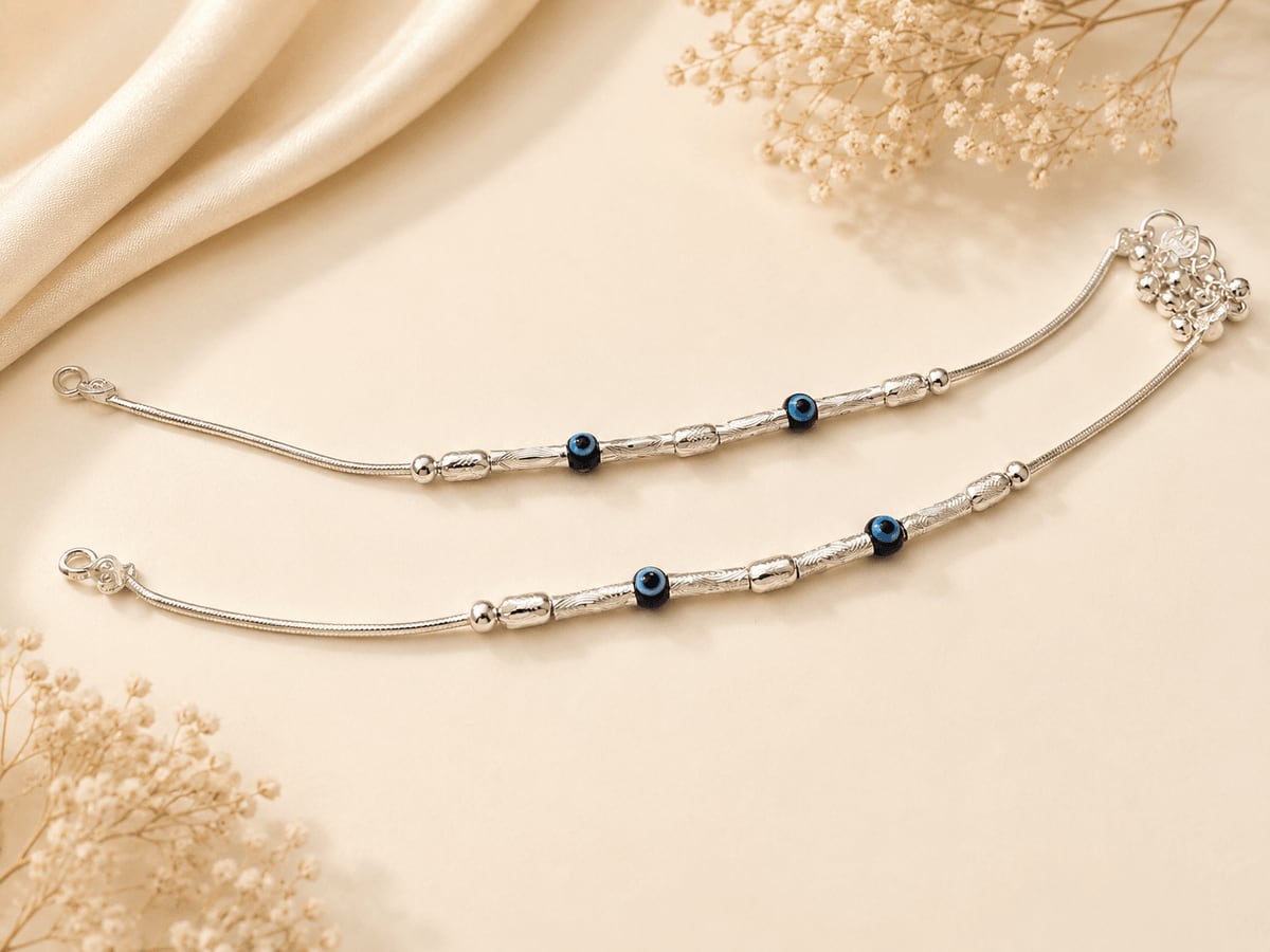 NAVY BEAD BARREL SNAKE CHAIN PAYAL