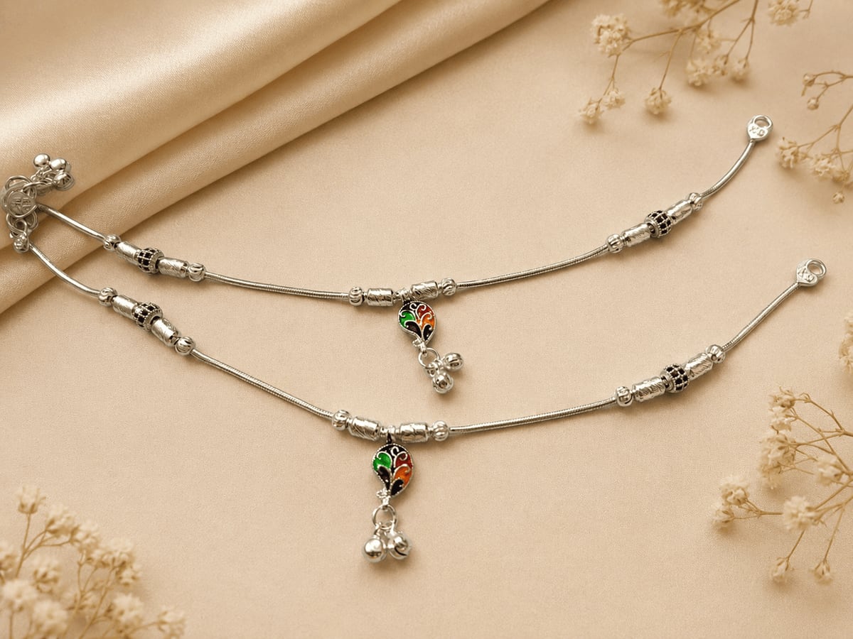 MEENAKARI PEACOCK PENDANT SNAKE CHAIN PAYAL