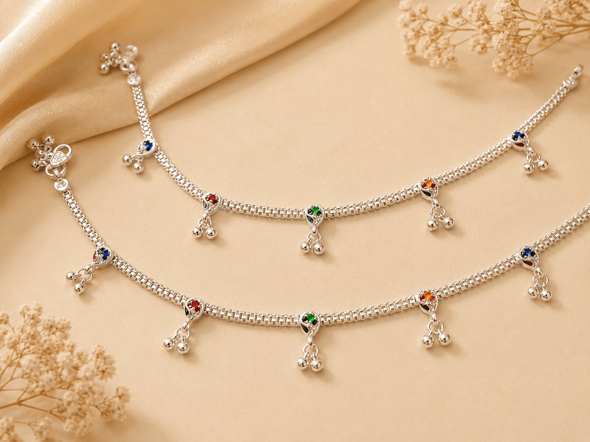 BOX CHAIN MULTICOLOR CZ GHUNGROO PAYAL