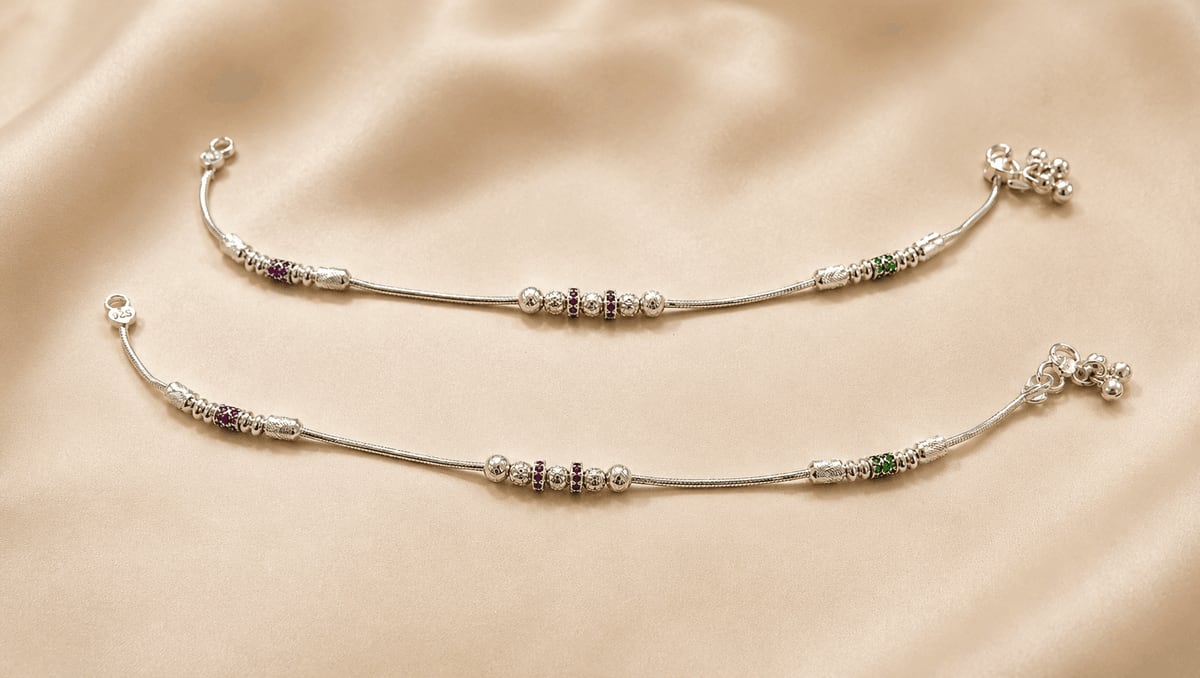 FLOWER CZ BEAD SNAKE CHAIN PAYAL