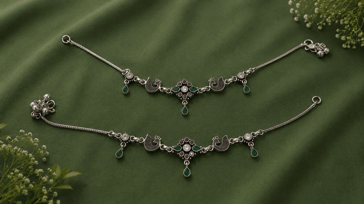 OXIDISED PEACOCK RUBY EMERALD PAYAL