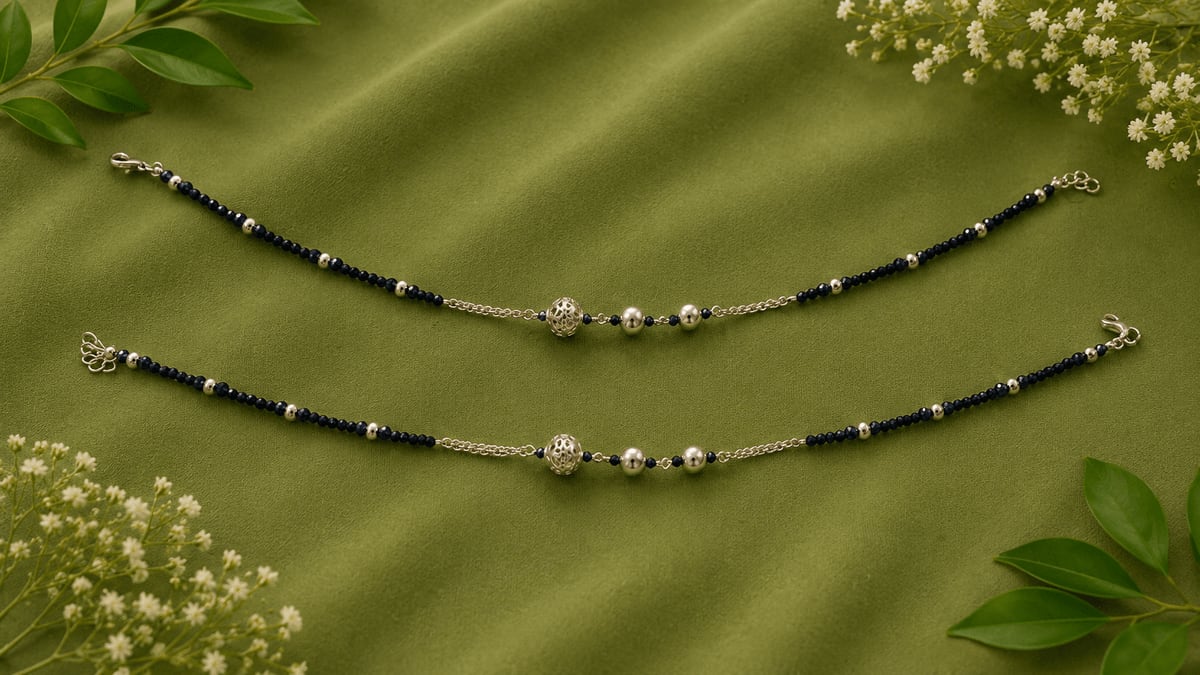 BLACK BEAD JALI BALL CHAIN PAYAL