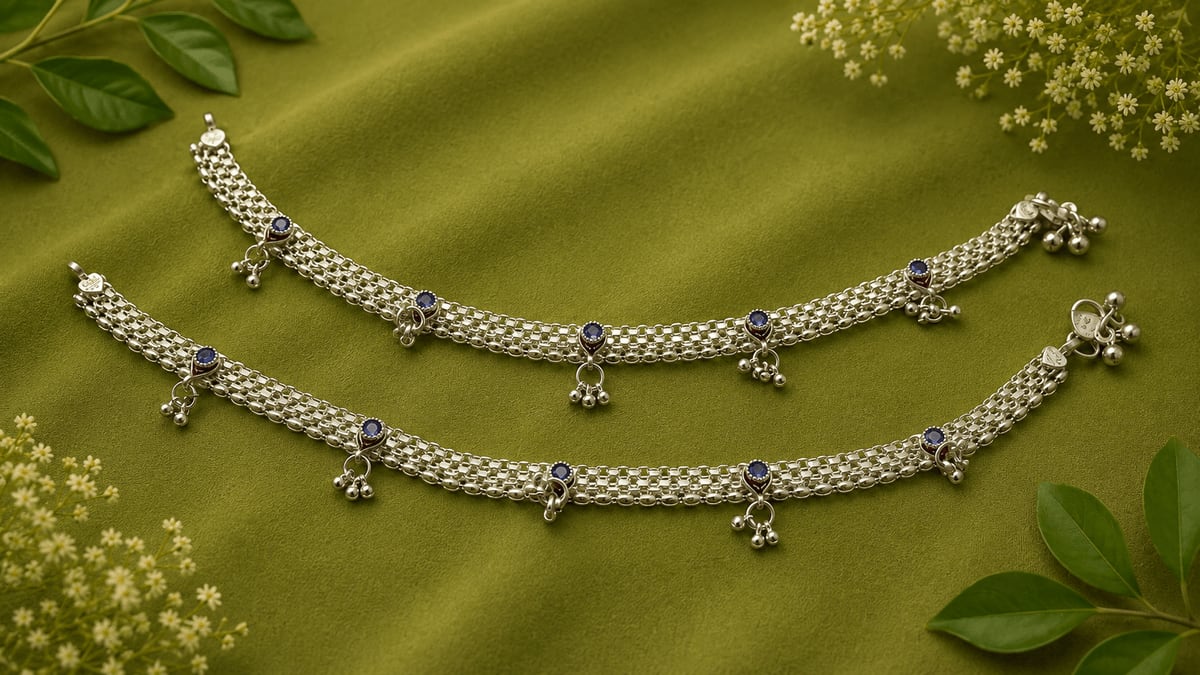 WIDE BOX CHAIN SAPPHIRE GHUNGROO PAYAL