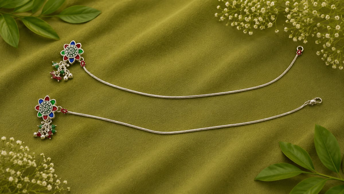 MEENAKARI FLOWER PENDANT PEARL DROP PAYAL