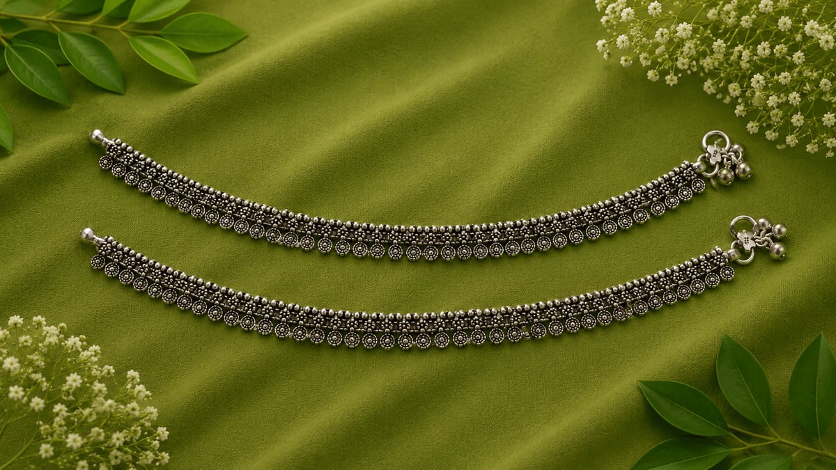 OXIDISED FULL FLORAL FILIGREE PAYAL