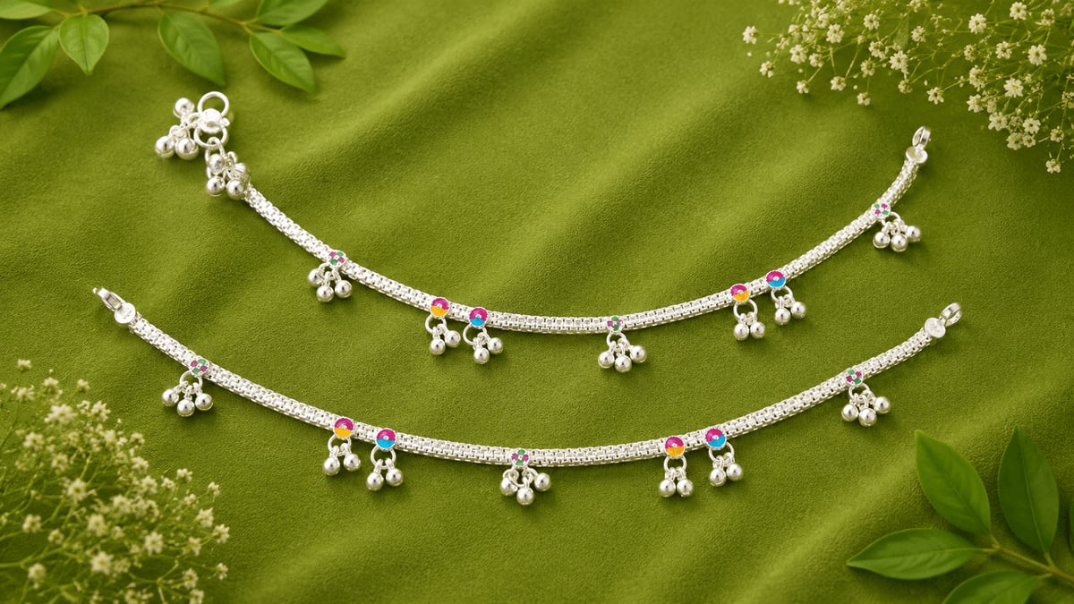 BOX CHAIN MULTICOLOR STONE GHUNGROO PAYAL