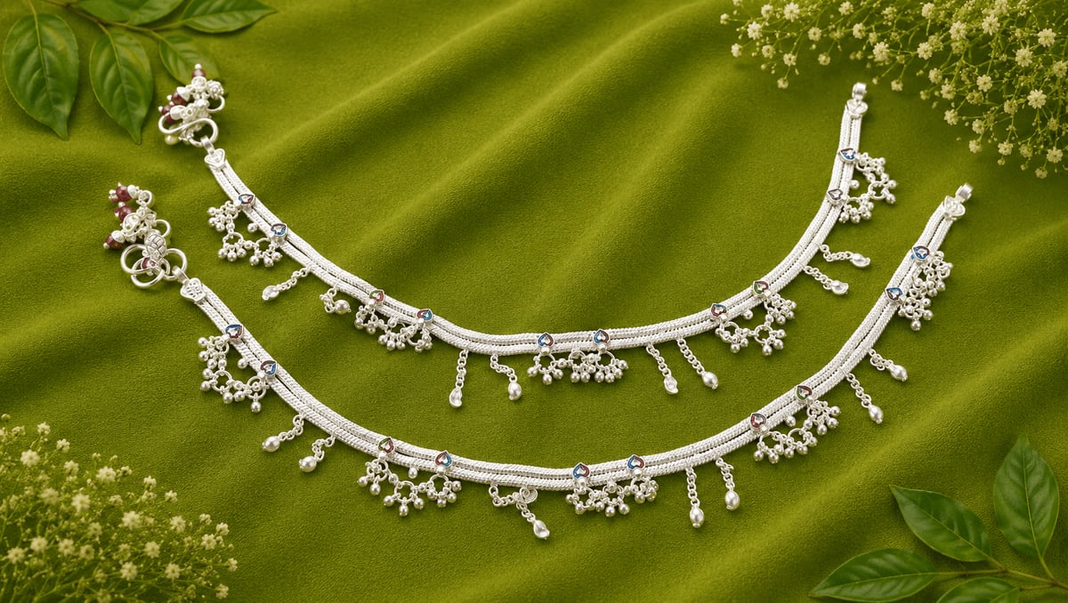 BOX CHAIN PEARL DROP STONE CHARM PAYAL