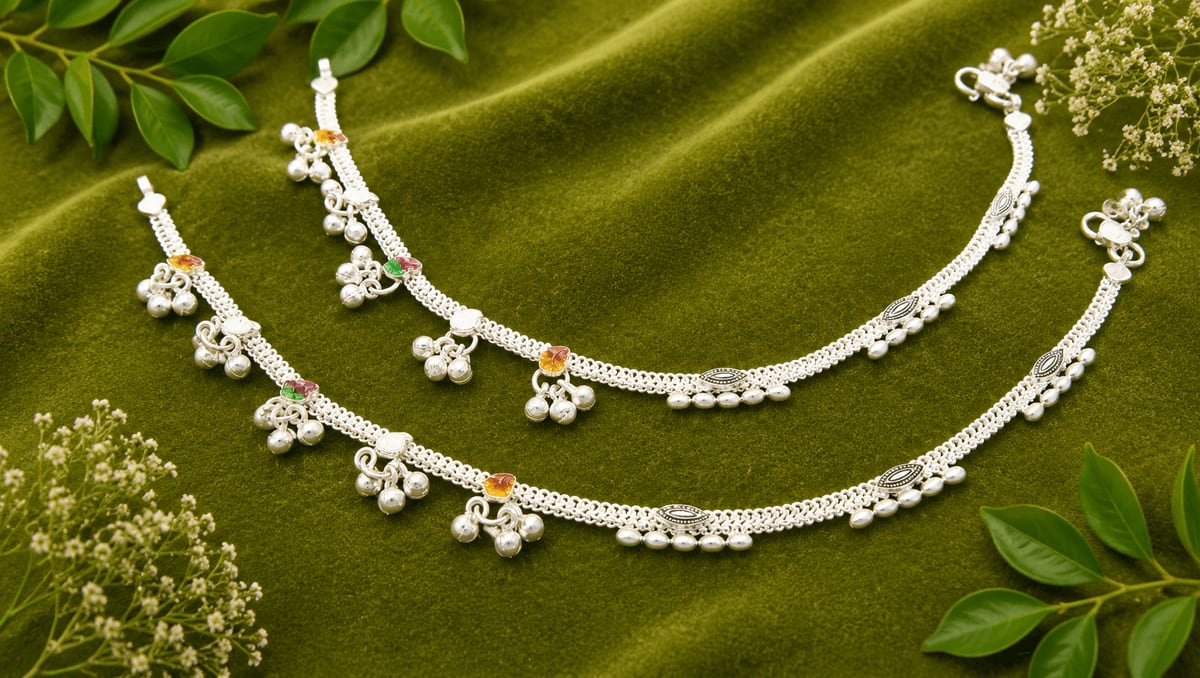 HEAVY CHAIN MULTICOLOR STONE GHUNGROO PAYAL