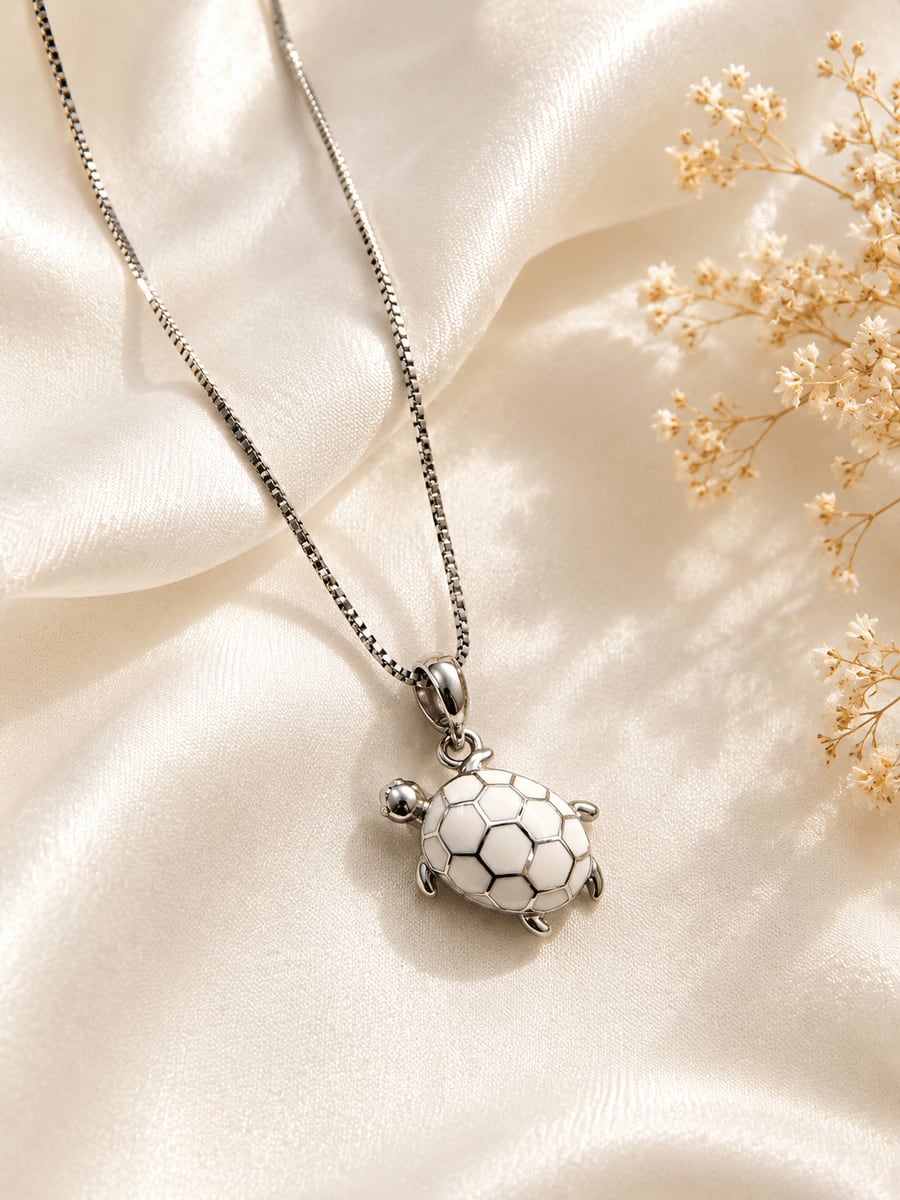 White Enamel Sea Turtle Pendant Chain