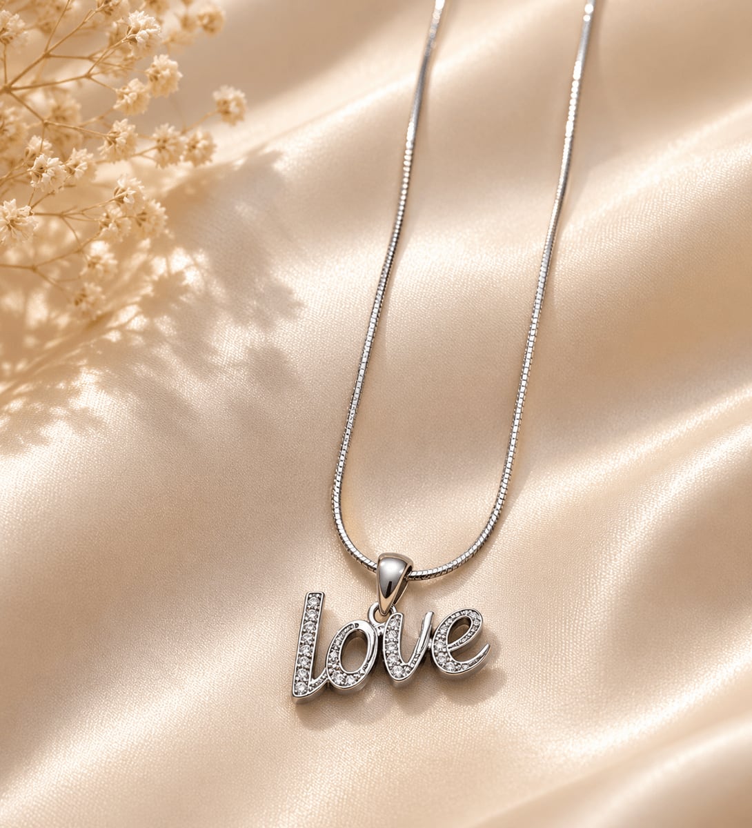 CZ Love Script Pendant Chain