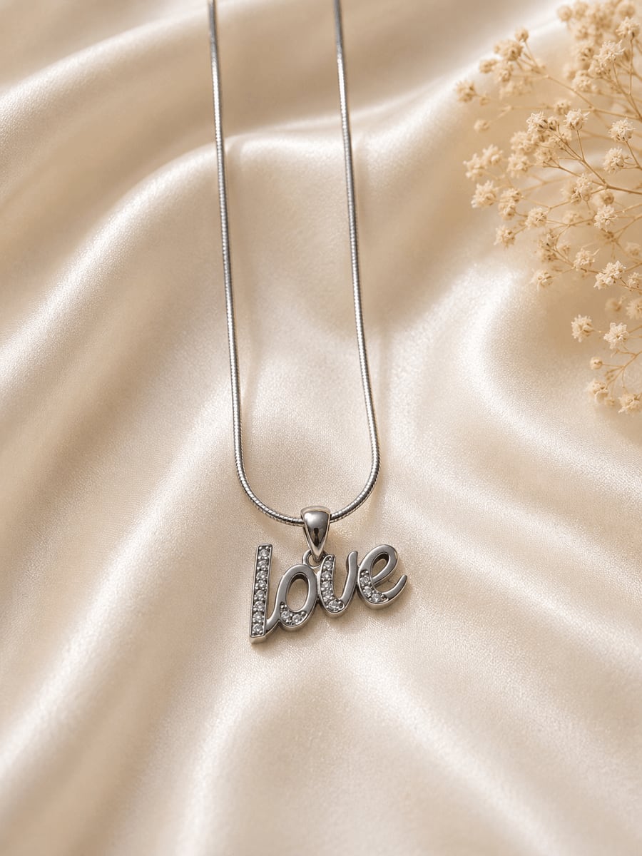 CZ Love Script Snake Chain Pendant