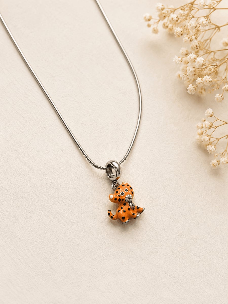 Orange Spotted Cat Enamel Charm Pendant