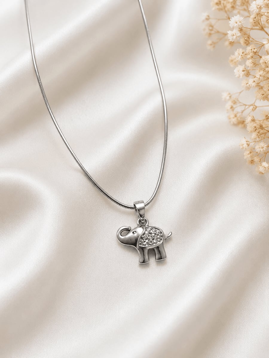 Lucky Elephant CZ Charm Pendant Chain