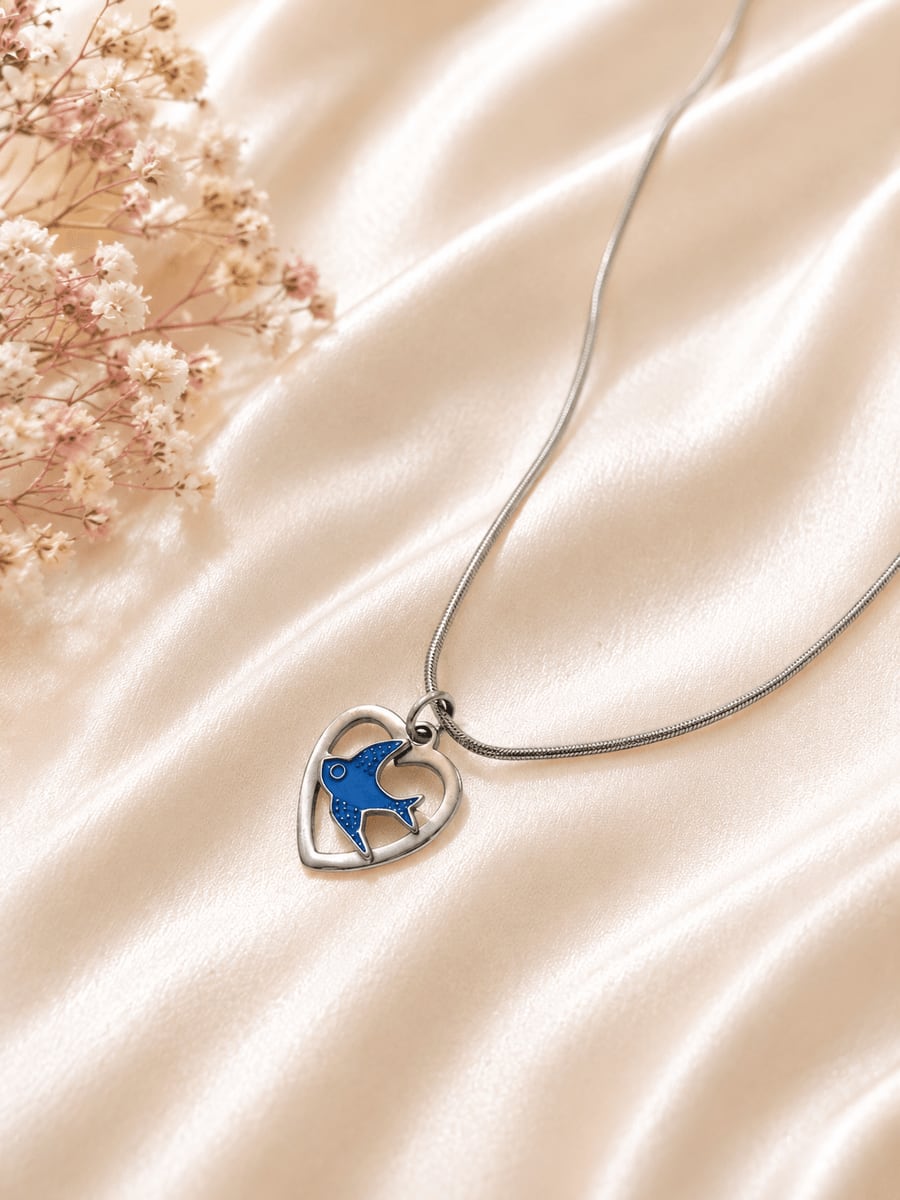Blue Bird Open Heart Pendant Chain