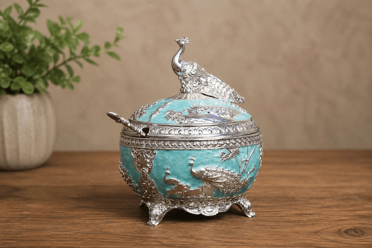 PEACOCK SUGAR POT ROUND