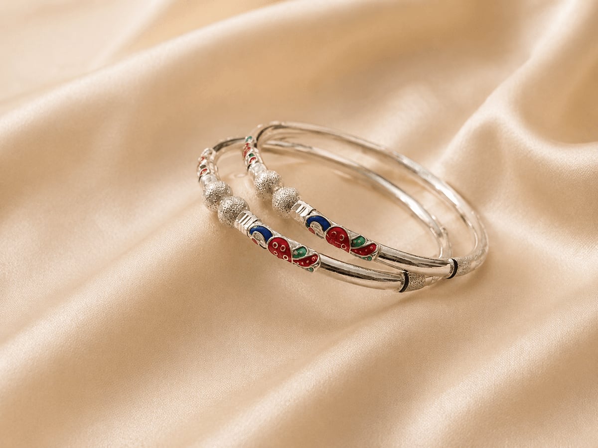 Multicolour Enamel Bead Bangle Pair
