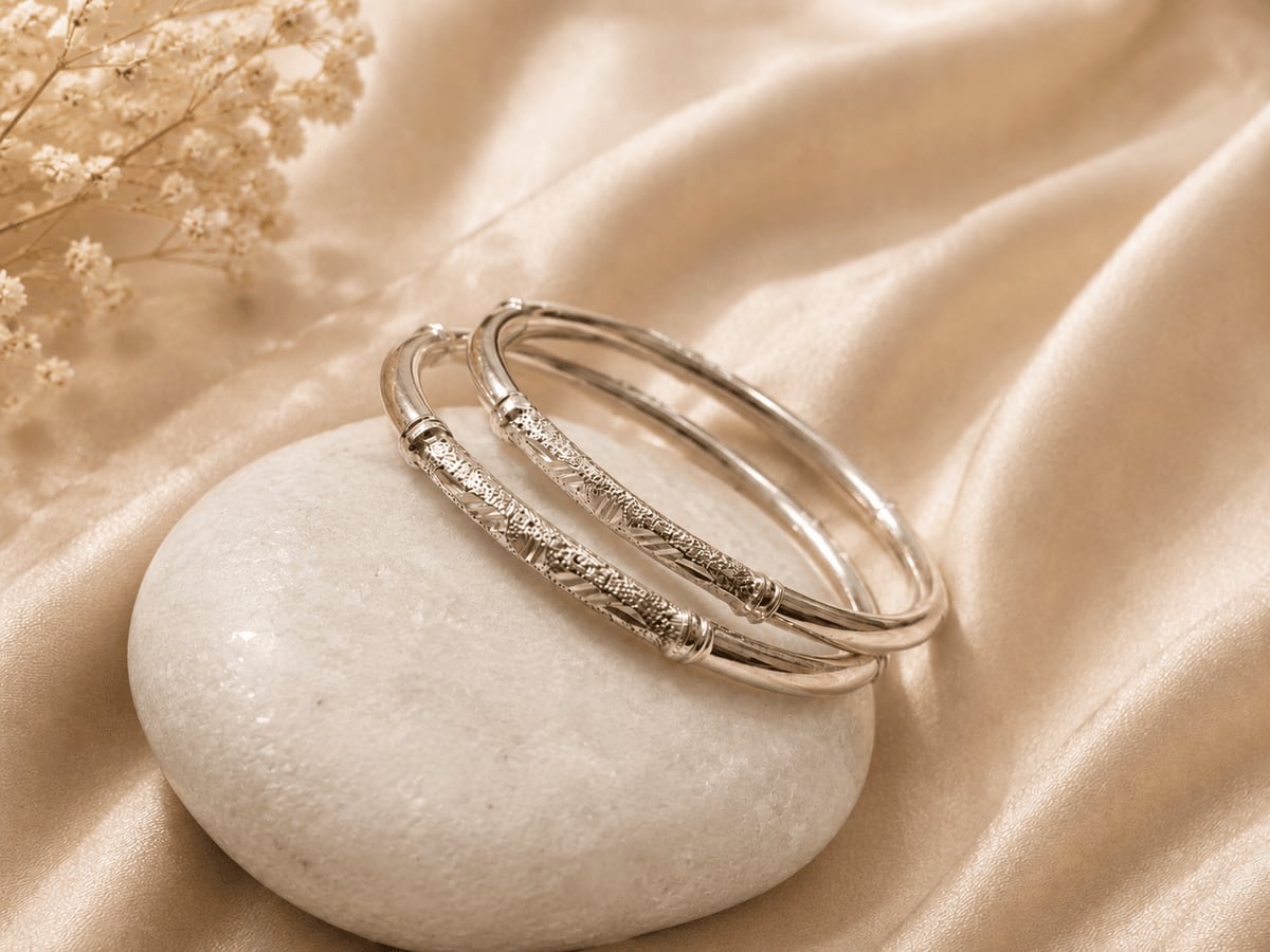 Frosted Textured Silver Bangle Pair