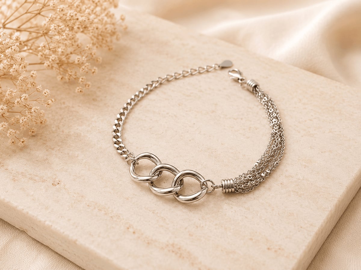 Triple Ring Multi-Strand Chain Bracelet