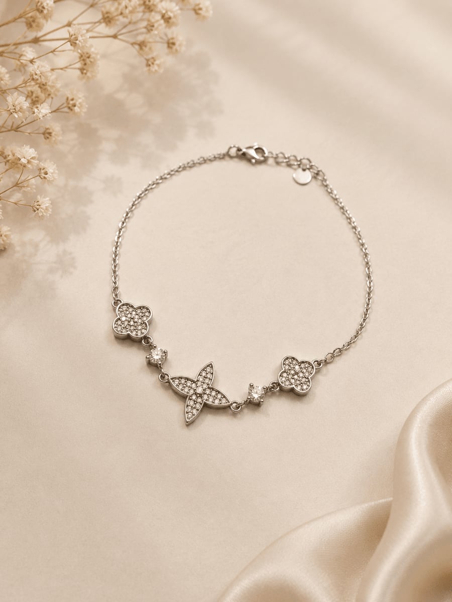 Diamond Butterfly CZ Station Bracelet