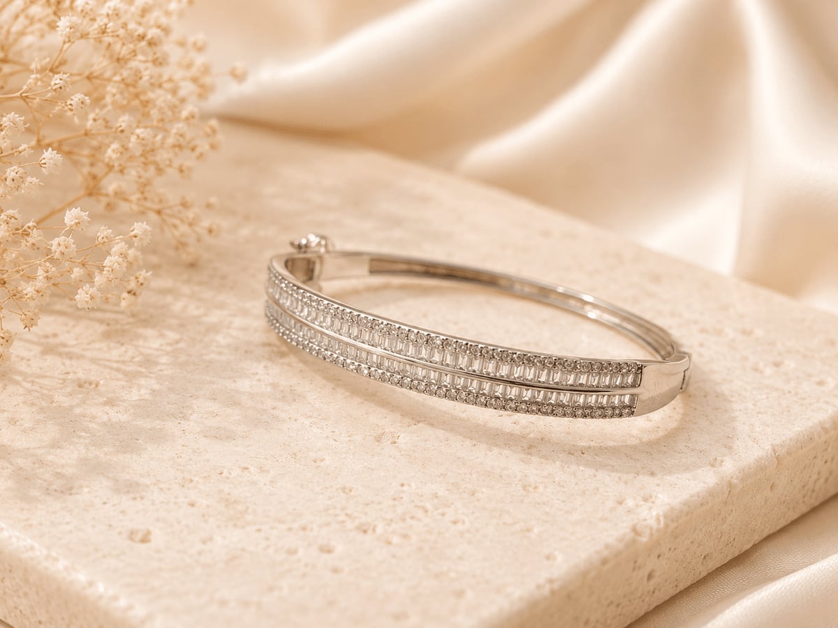 Baguette & Pavé CZ Bangle