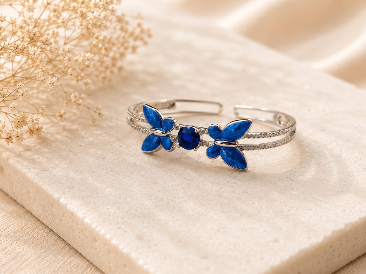Sapphire Blue Butterfly Enamel Cuff