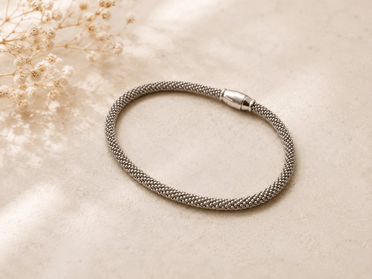 Silver Woven Mesh Magnetic Clasp Bracelet
