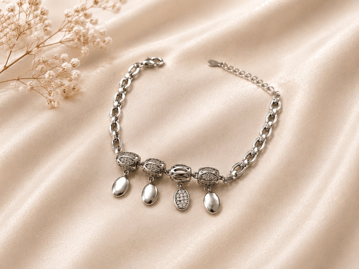 Oval Charm Drop Chain Bracelet