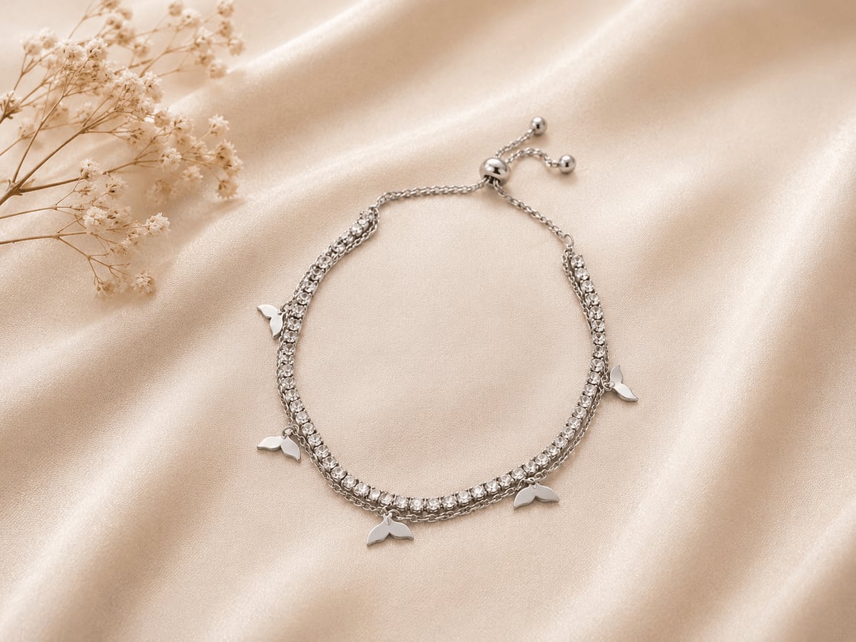 Butterfly Charm CZ Tennis Slider Bracelet