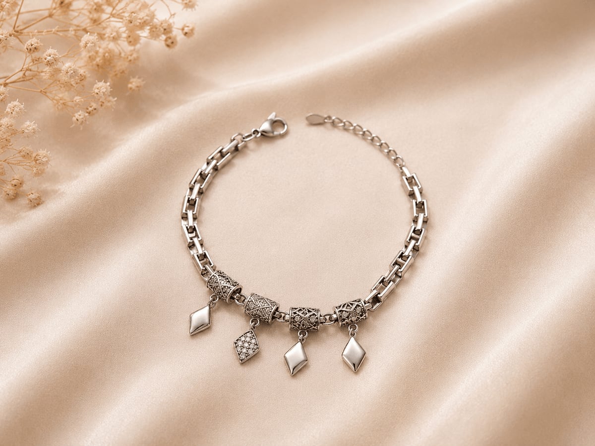 Diamond Drop Ornate Charm Bracelet