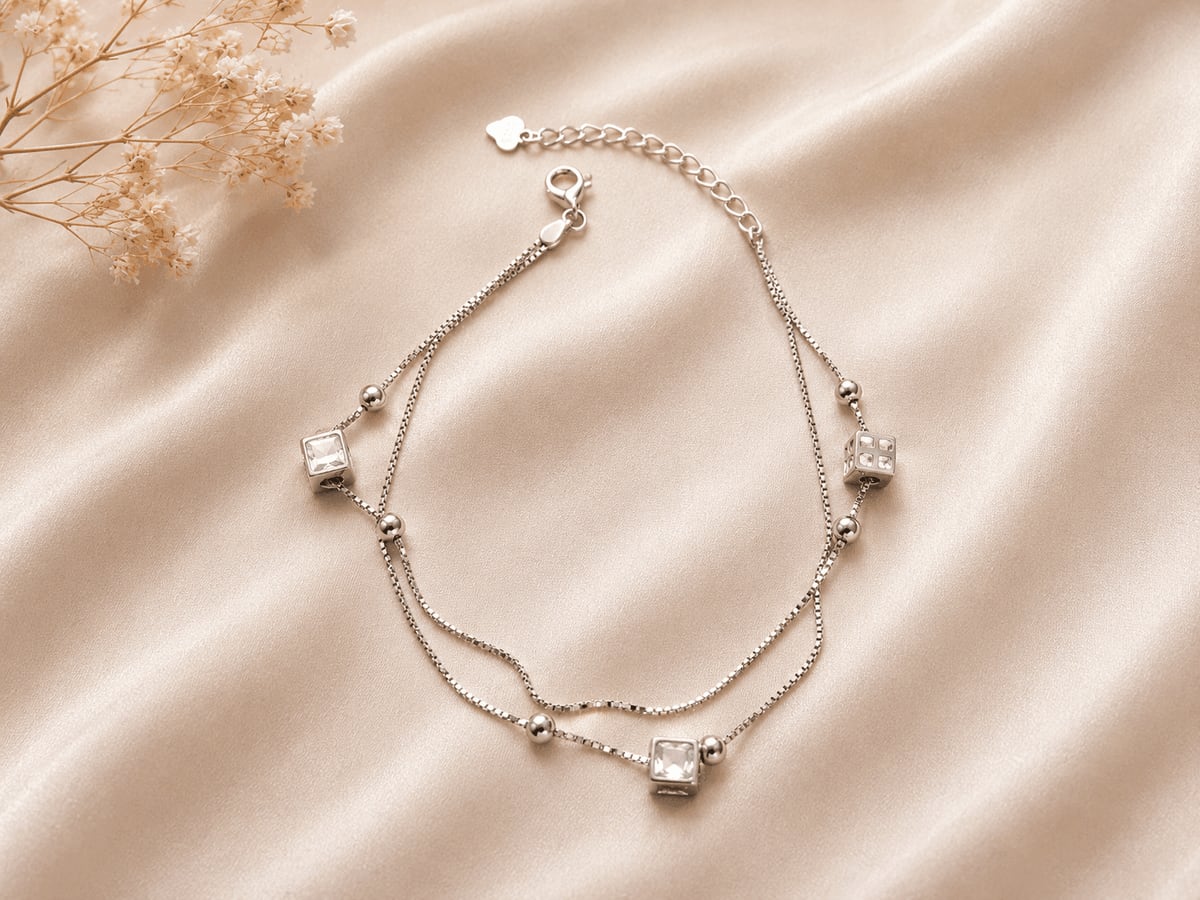 Double Chain Crystal Cube Bracelet
