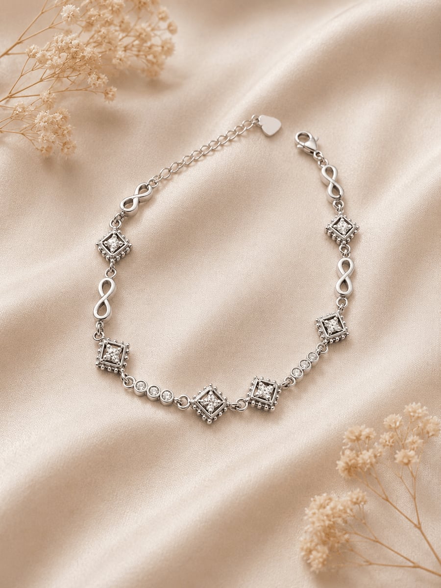 Infinity & CZ Diamond Station Bracelet
