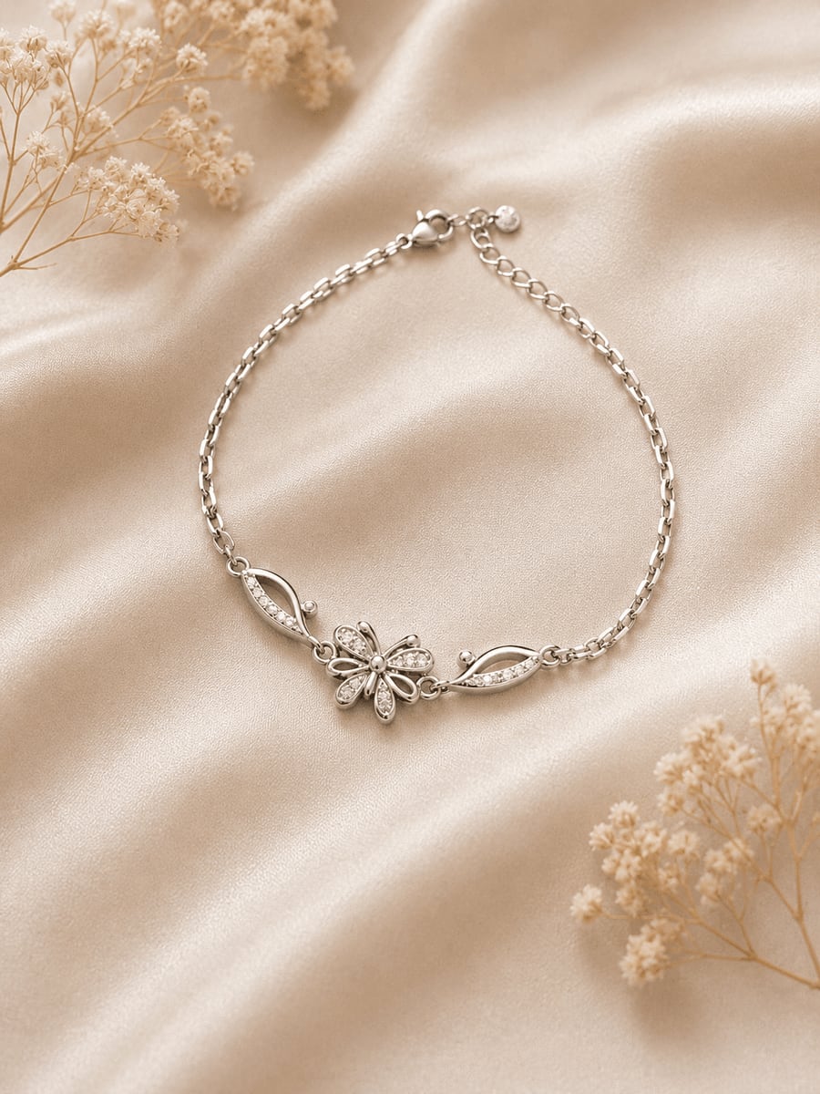 Daisy Flower CZ Leaf Bracelet
