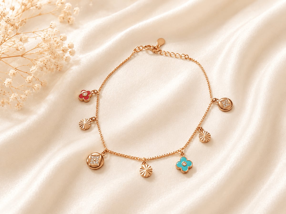 Rose Gold Multi-Charm Floral Bracelet