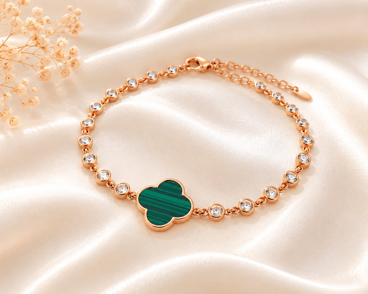 Rose Gold Green Clover CZ Bracelet