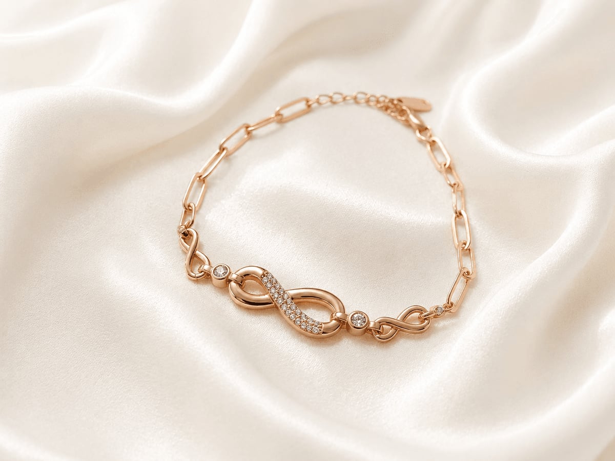 Rose Gold Infinity CZ Link Bracelet