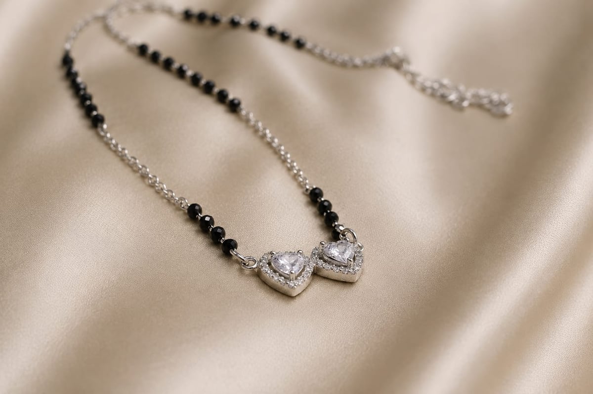 BLACK BEAD TWIN CZ HEART MANGALSUTRA