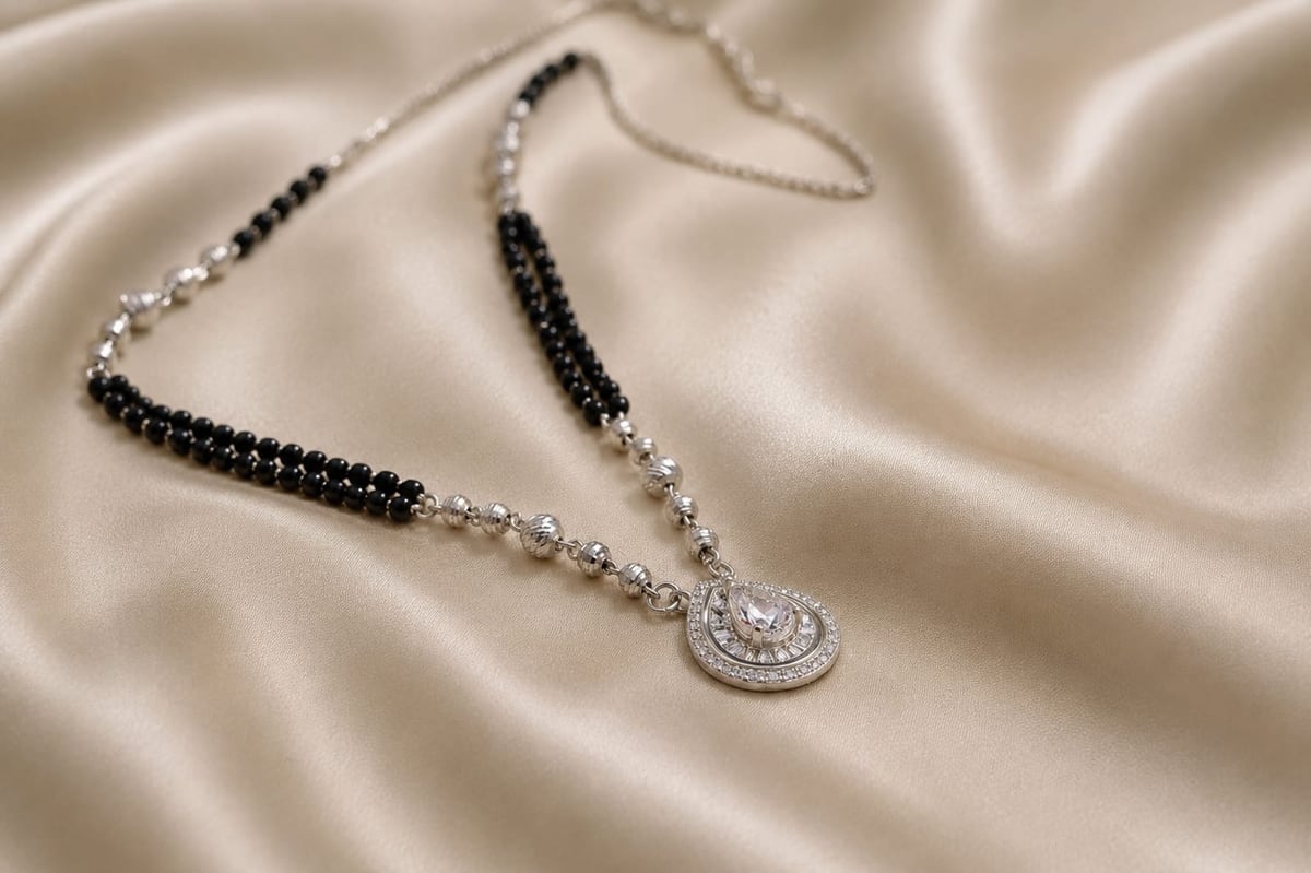 DOUBLE BEAD CZ TEARDROP PENDANT MANGALSUTRA