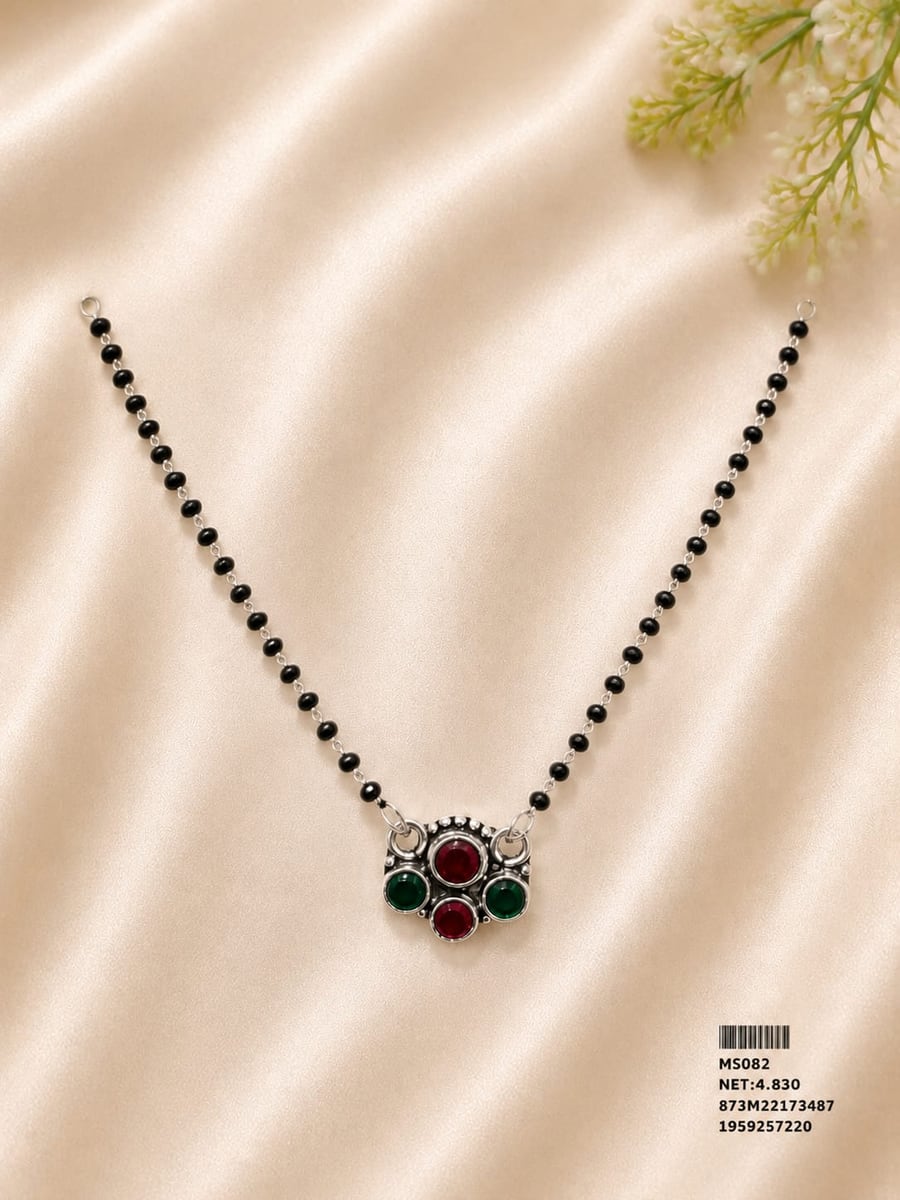 OXIDISED RUBY EMERALD SQUARE PENDANT MANGALSUTRA