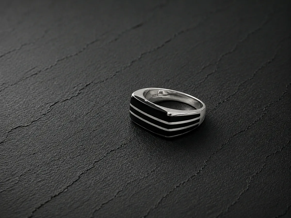 Onyx Triple Stripe Band Ring