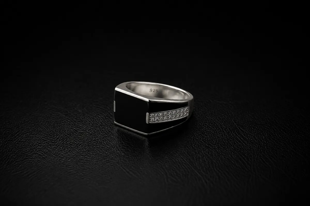 Onyx Rectangle CZ Edge Signet