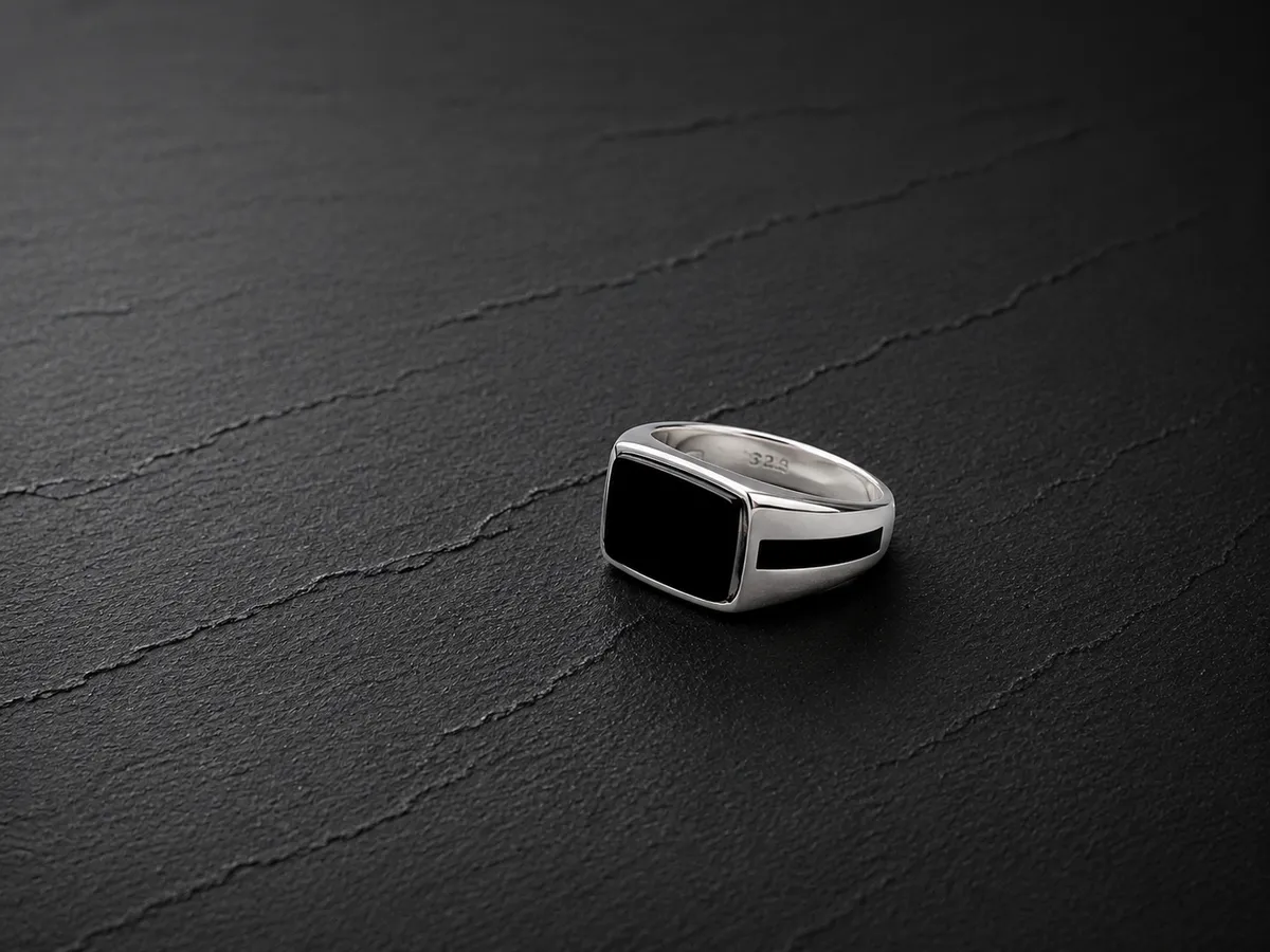 Cushion Onyx Bar Signet Ring