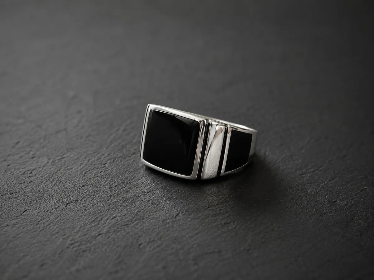 Split Bar Onyx Signet Ring