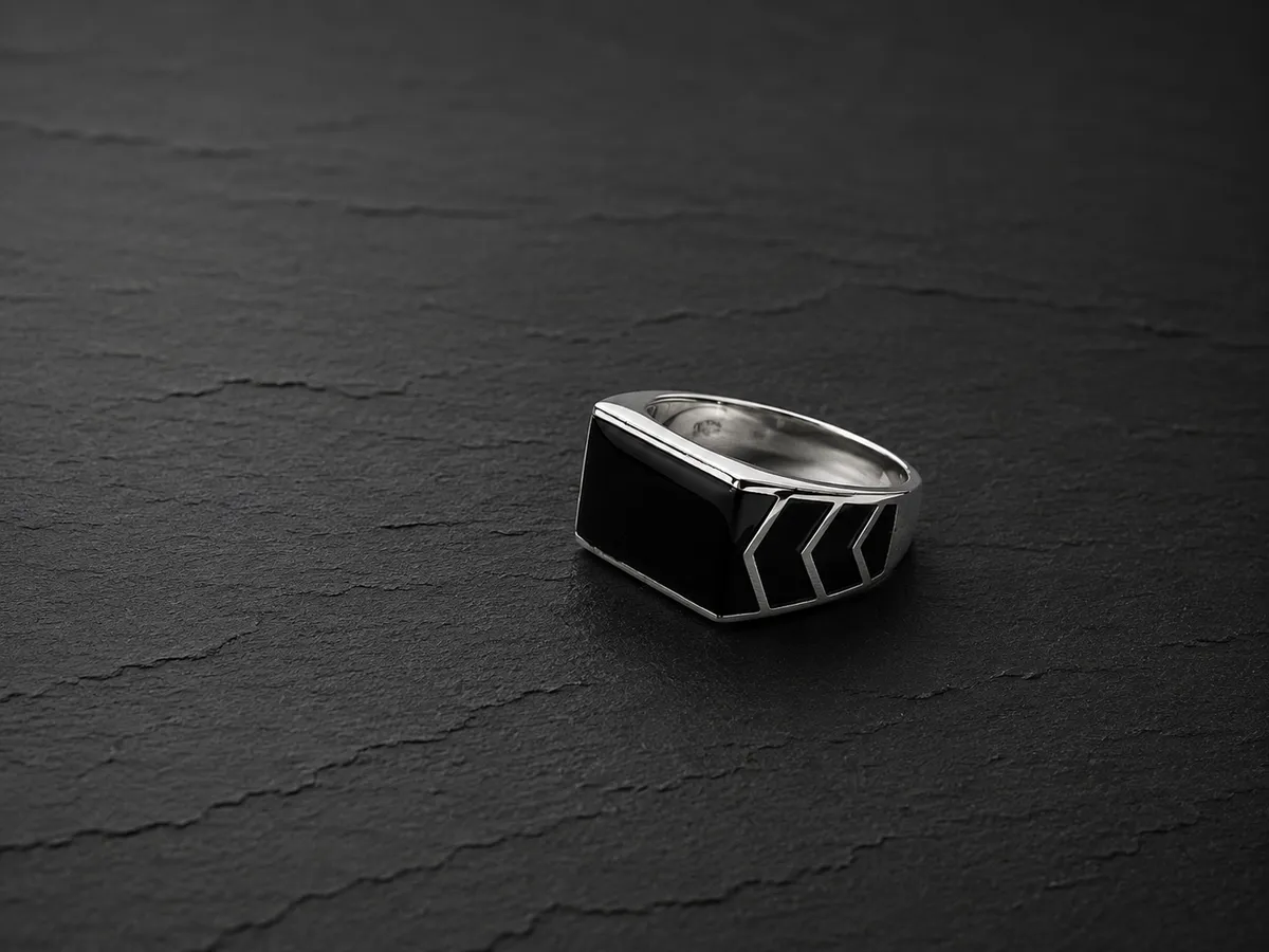 Chevron Cut Onyx Signet Ring