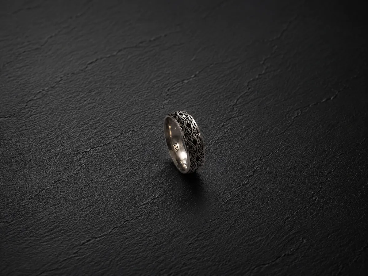 Oxidised Scroll Engraved Band Ring