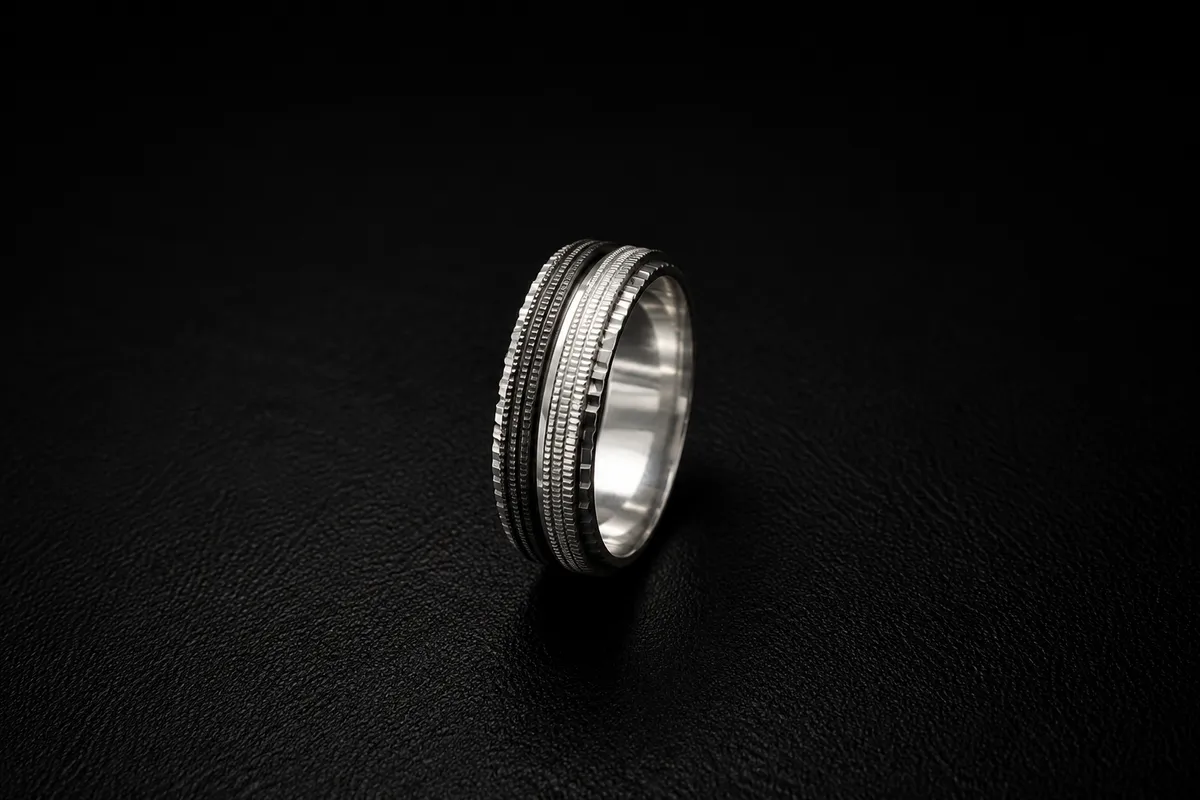 Ridged Double Line Band Ring