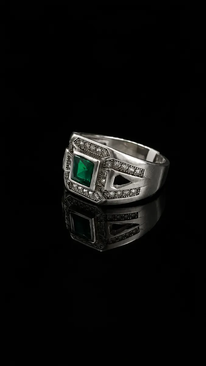 Emerald Art Deco Geometric Ring