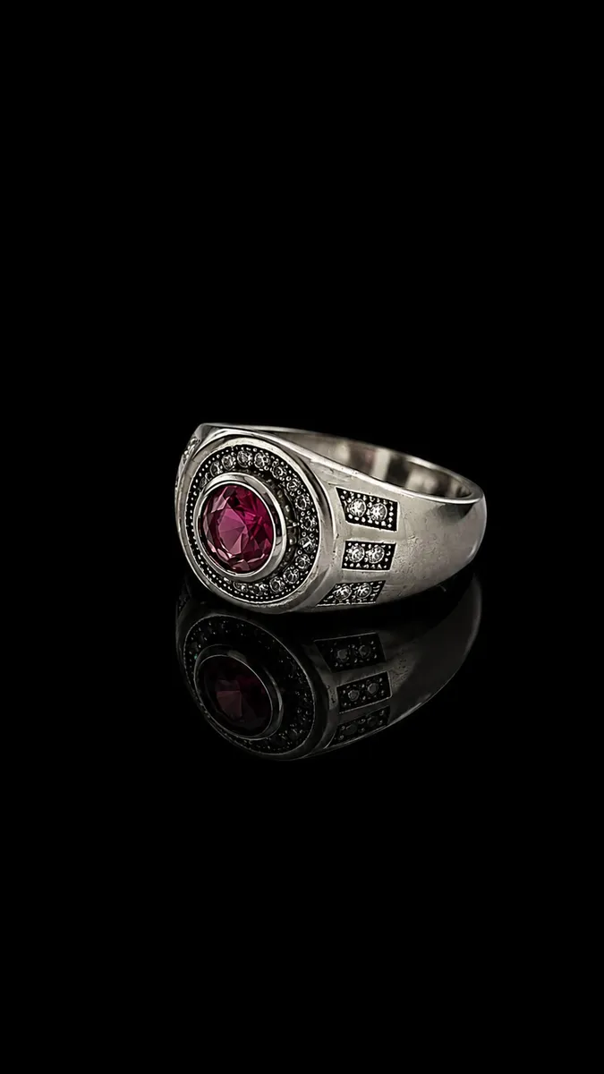 Ruby Round Halo Panel Ring
