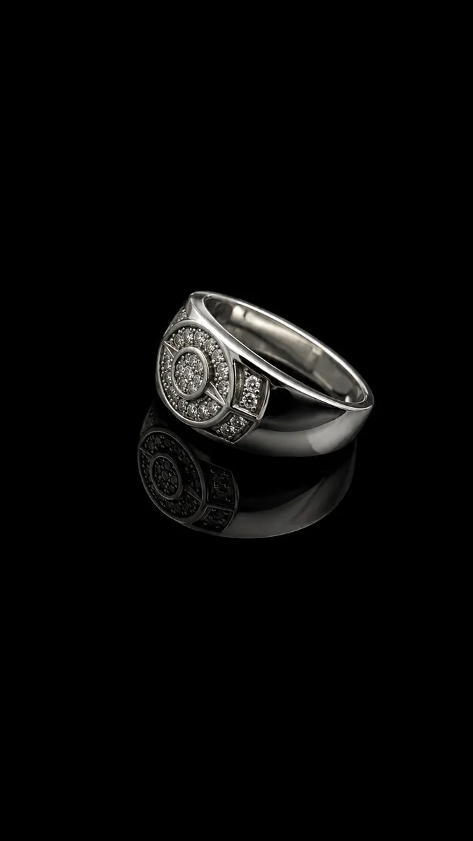 CZ Sunburst Medallion Signet Ring