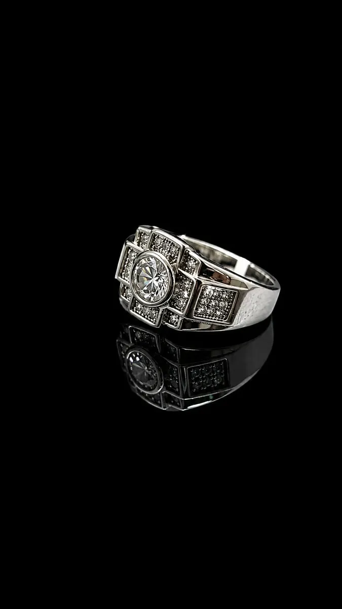 CZ Cross Panel Signet Ring
