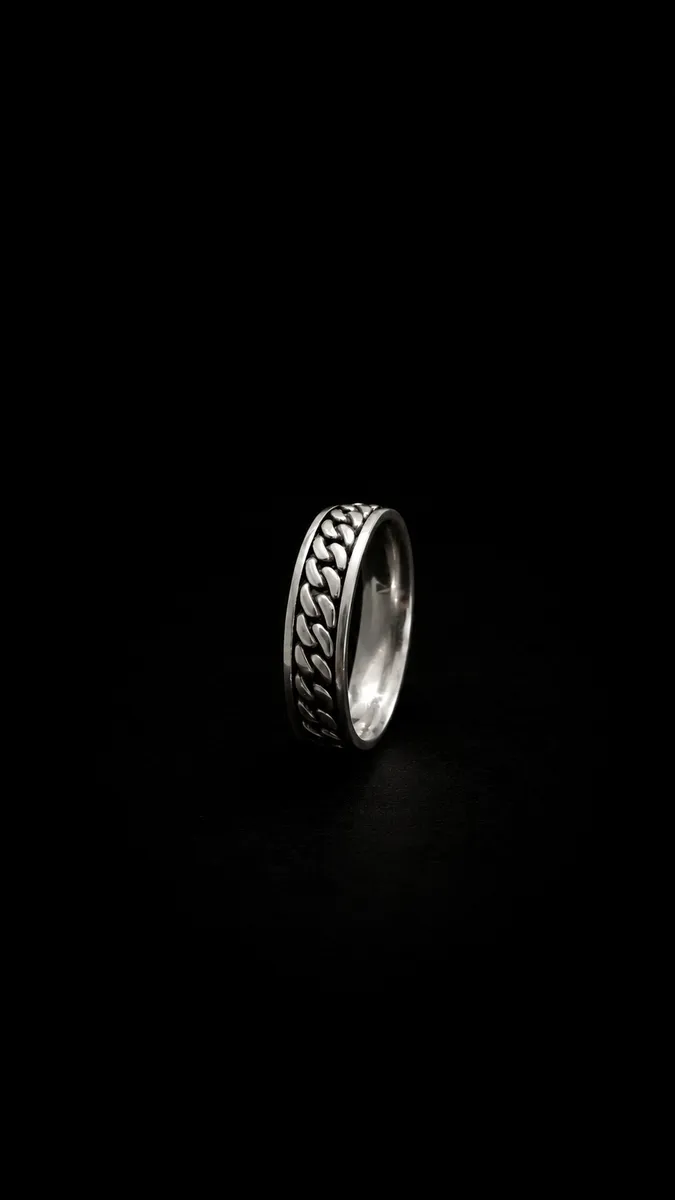 Oxidised Curb Chain Band Ring